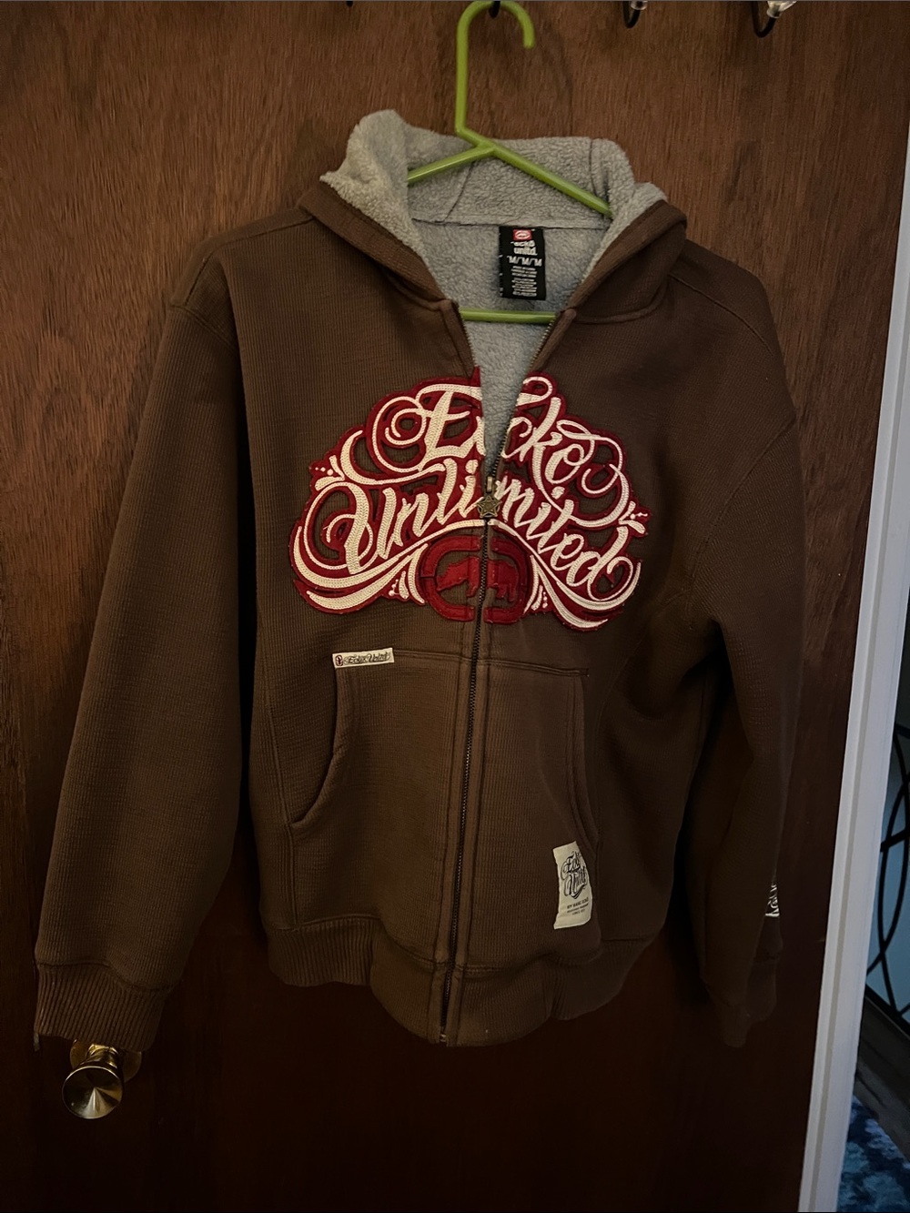 Ecko Unlimited Brown Hoodie with Red & Cream Logo vintage 2000